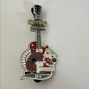 Hard Rock Atlantic City Hotel & Casino Guitar Pin 2019 1st Anniversary 3”